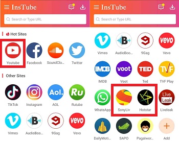 YouTube-Hotstar-SonyLiv-InsTube