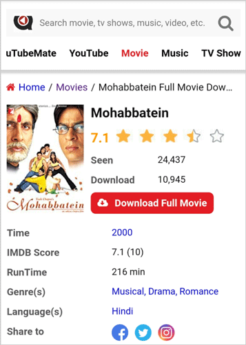 Mohabbatein Full Movie Download uTubeMate