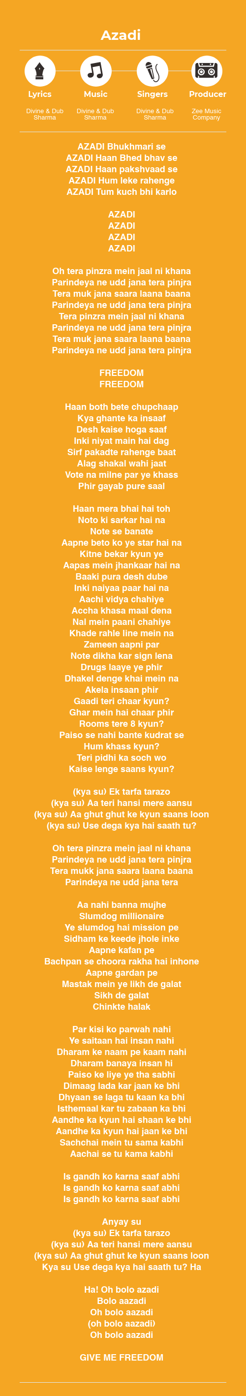Azadi Gully Boy Song Lyrics