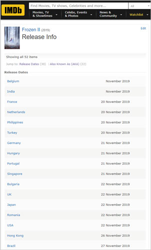Frozen 2 release date countries InsTube