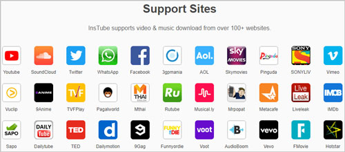 InsTube supports 100 video sites