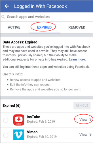 InsTube on FB EXPIRED app list