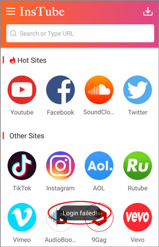 InsTube Login Failed