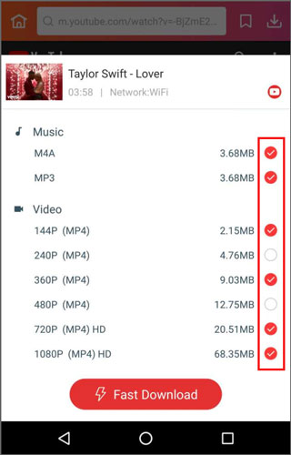 select video formats from list