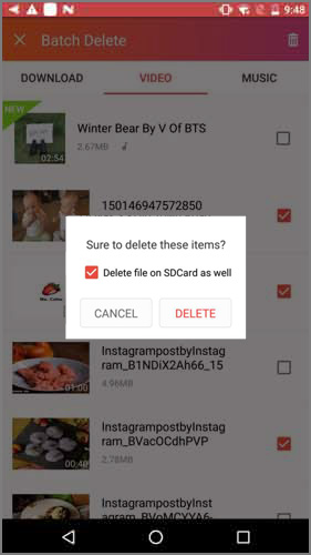 confirm delete file on SD Card as well