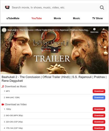 download movie trailer uTubeMate