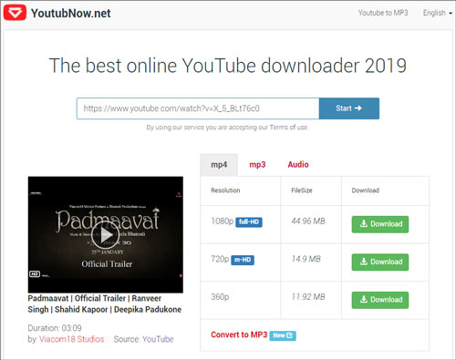 YoutubNow free online video downloader