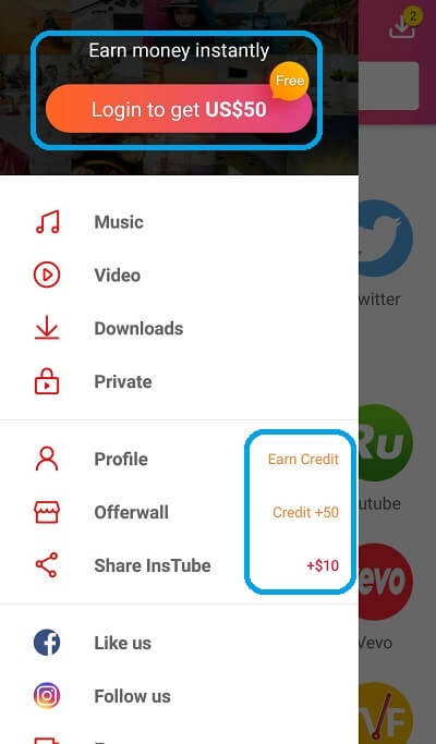 get money from InsTube app