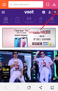 search Voot videos within InsTube app